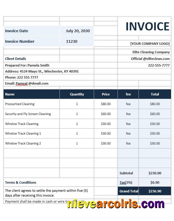 Sample Cleaning Service Invoice